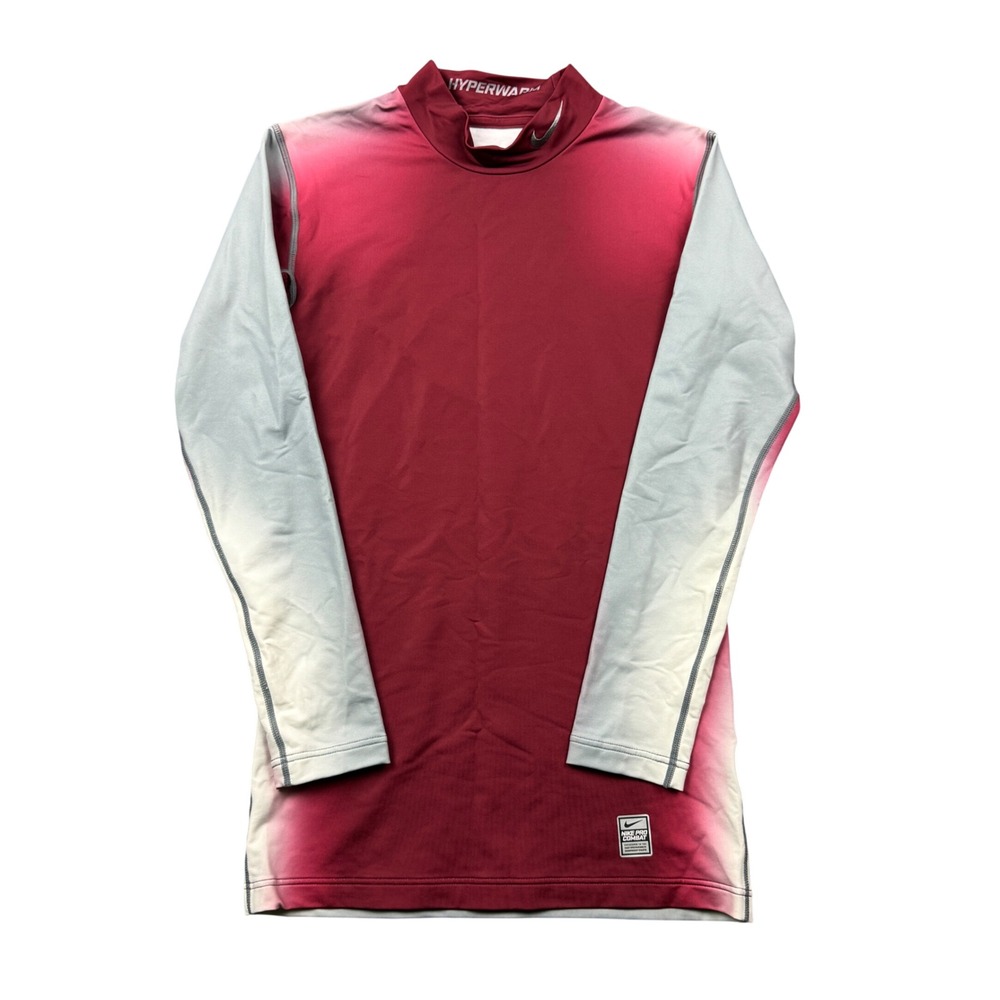 Nike Pro Combat Hyperwarm Compression Shirt Mens Medium Red Grey Athletic Sports